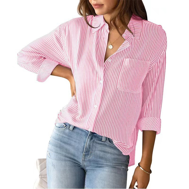 Effortlessly Stylish: Our Striped Loose Casual Shirt for the Perfect Casual Look