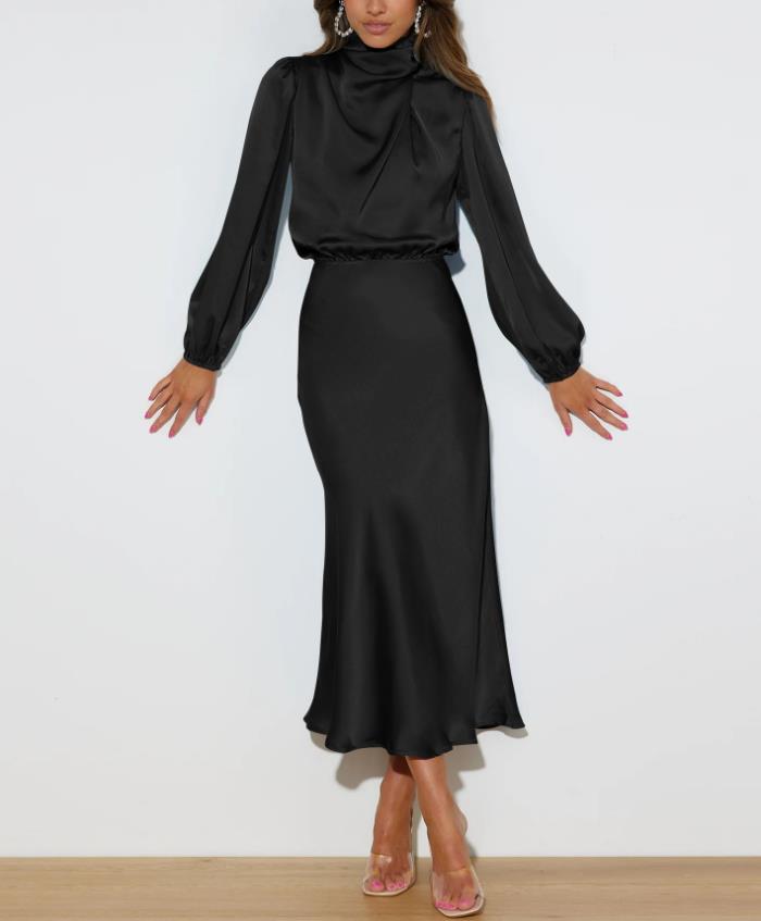 Satin Dress Elegant Long Sleeve