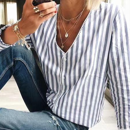 Printed Stripes V-neck Shirt