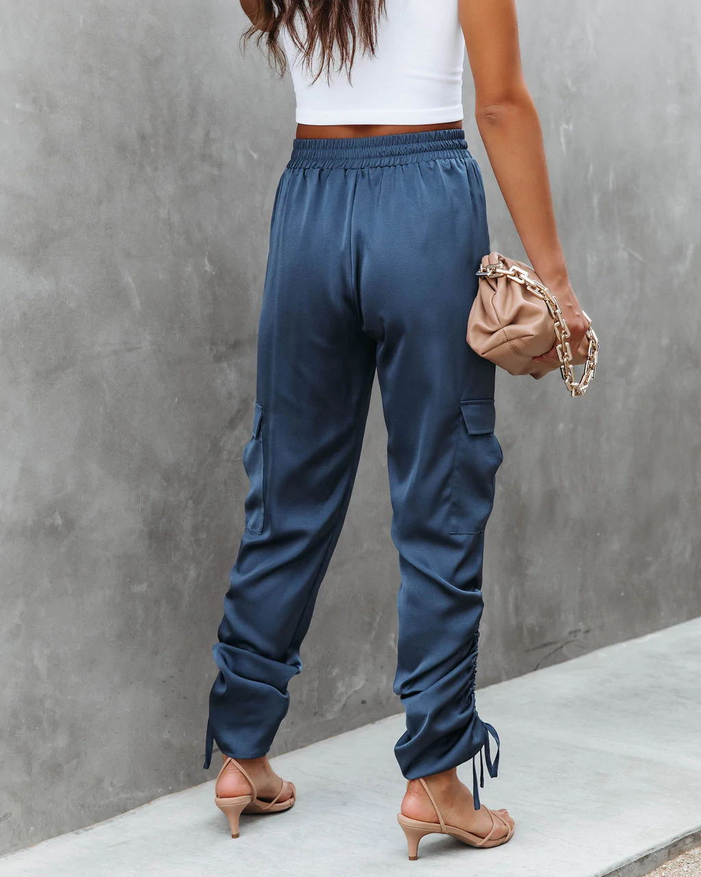 Satin Jogger Pants Casual High Waist Long Lounge Pant Trousers With Pockets