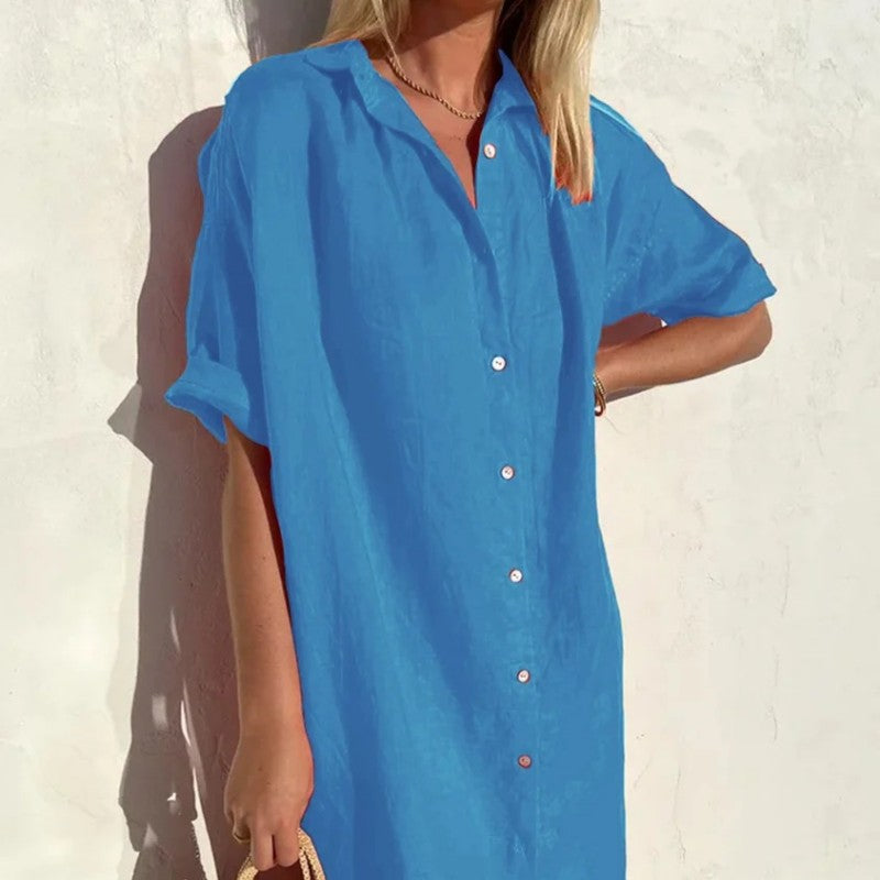 Casual Loose Short Sleeves Cotton And Linen Dress