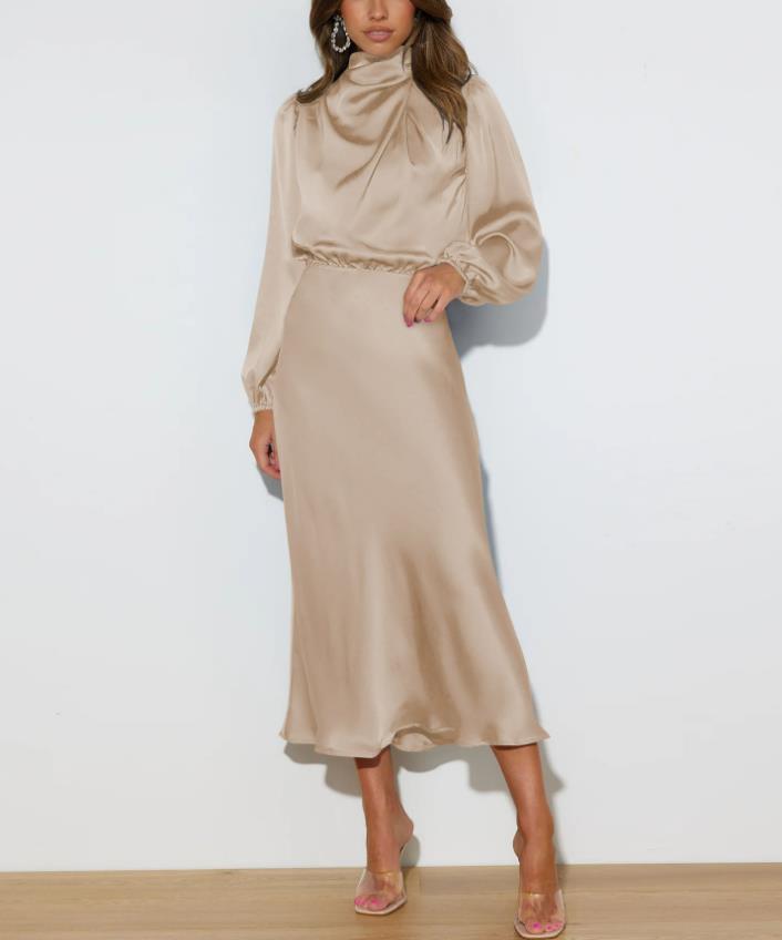 Satin Dress Elegant Long Sleeve