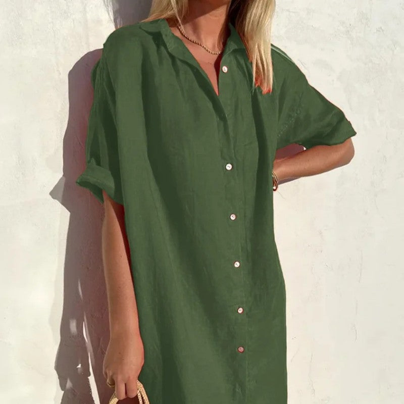 Casual Loose Short Sleeves Cotton And Linen Dress