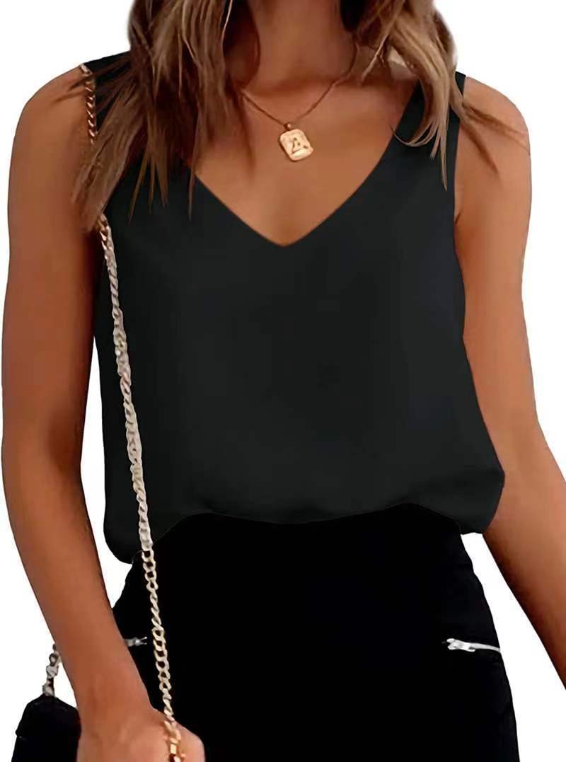 Damen Tank Top Sommer lässig V-Ausschnitt Leibchen Blusen Lose Ärmel los Cami Basic Tank Shirt