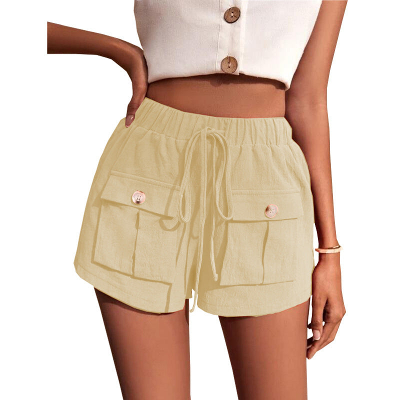 Pocket Loose Mid Waist Drawstring Leisure Cargo Short