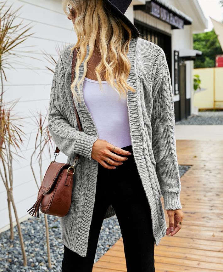 Long Sleeve Cable Knit Cardigan Sweaters Open Front Fall Outwear Coat