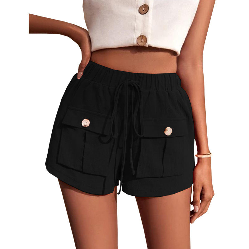 Pocket Loose Mid Waist Drawstring Leisure Cargo Short