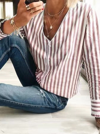 Printed Stripes V-neck Shirt