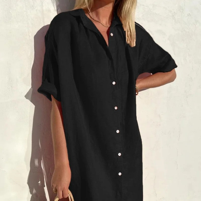 Casual Loose Short Sleeves Cotton And Linen Dress