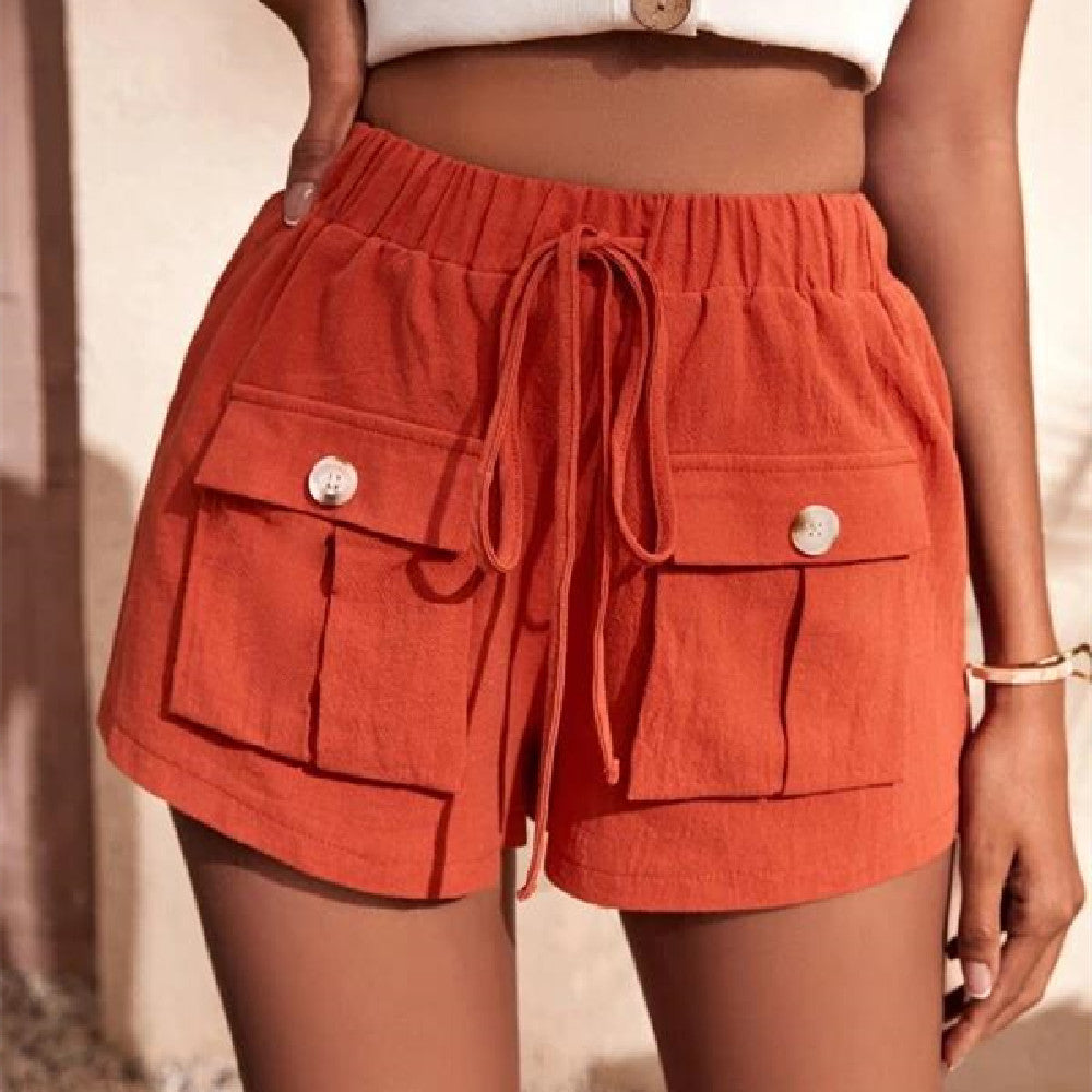 Pocket Loose Mid Waist Drawstring Leisure Cargo Short