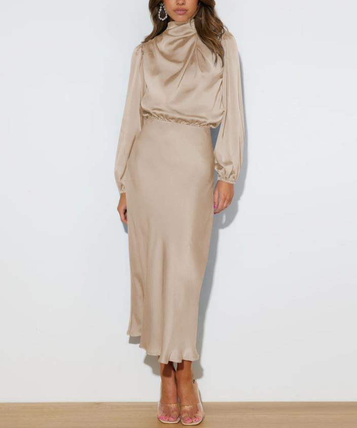 Satin Dress Elegant Long Sleeve