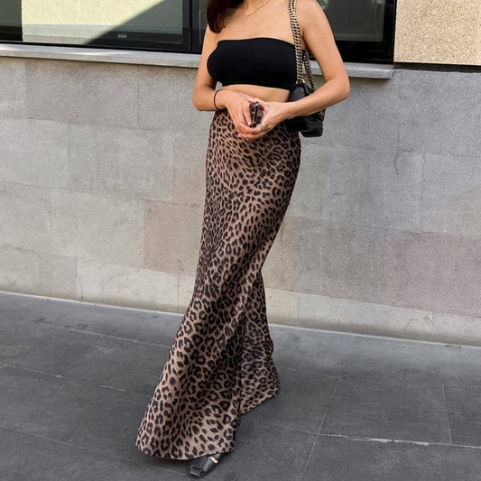 Wild and Stylish: Women's Leopard Print Sheath Fishtail Skirt