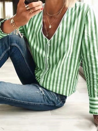 Printed Stripes V-neck Shirt