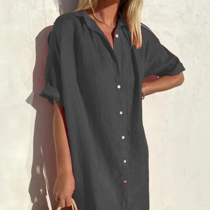 Casual Loose Short Sleeves Cotton And Linen Dress