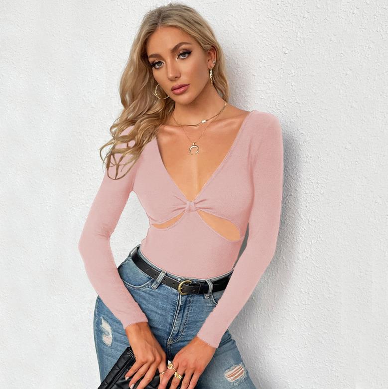 V Neck Cut Out  Long Sleeve