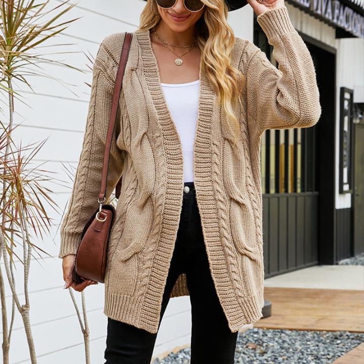 Long Sleeve Cable Knit Cardigan Sweaters Open Front Fall Outwear Coat