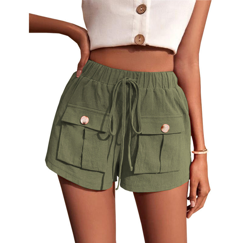 Pocket Loose Mid Waist Drawstring Leisure Cargo Short