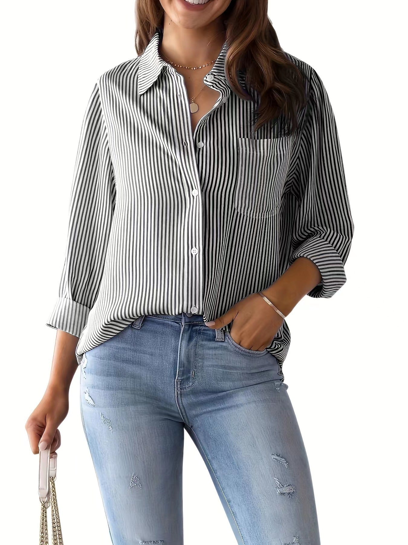 Effortlessly Stylish: Our Striped Loose Casual Shirt for the Perfect Casual Look