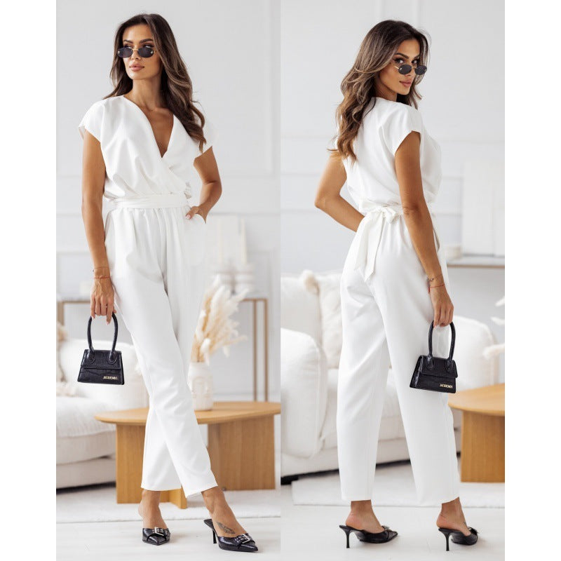 Fashion Solid Color Short-sleeved Jumpsuit