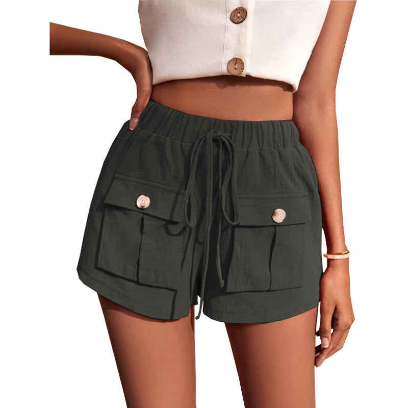 Pocket Loose Mid Waist Drawstring Leisure Cargo Short