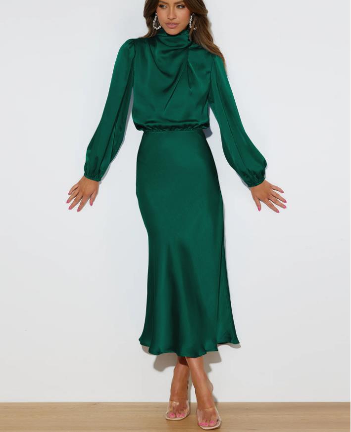 Satin Dress Elegant Long Sleeve